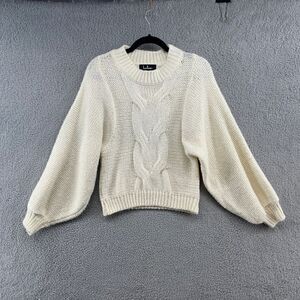 Lulus Sweater Balloon Sleeve Cable Knit Ivory Size Small Mock Neck